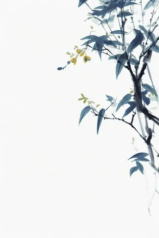 中国风简约淡雅蓝色枝叶背景