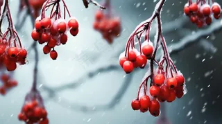 白霜覆盖在红色果实上霜降摄影图