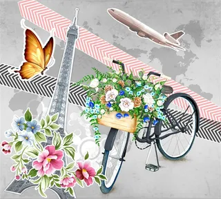 花卉自行车图案