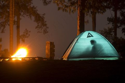 户外帐篷野营与夕阳景色大图
