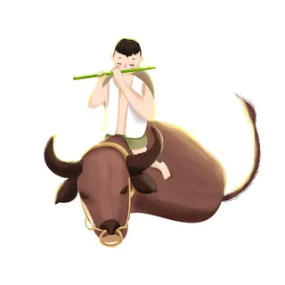 清明清明节卡通牧童吹笛