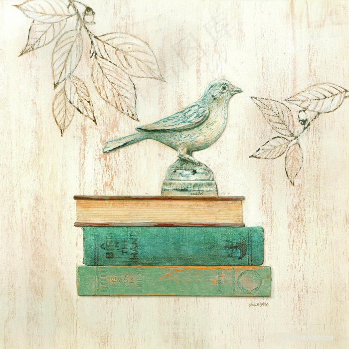 植物树叶鸟高清插画