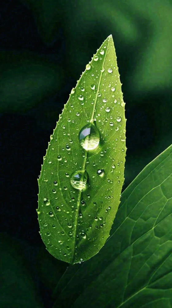 夏天绿植叶子露珠萌芽清新，雨水白露谷雨摄影图(816x1456)