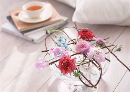 温馨浪漫简约家居室内花朵插画装饰品图片素材