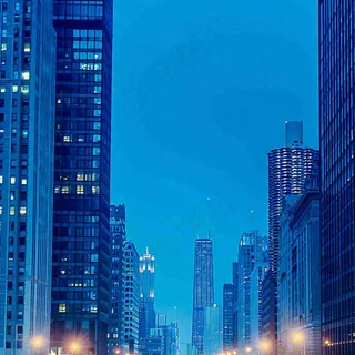 夜晚城市建筑高楼大厦，CBD写字楼