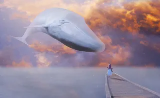 紫色星空下的鲸鱼