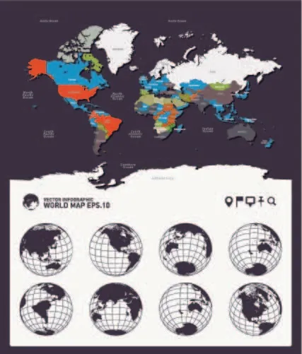 免抠地图与水晶标签ai矢量模版下载