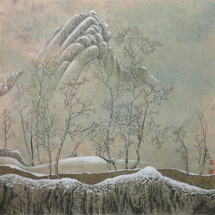 雪里的树干艺术画