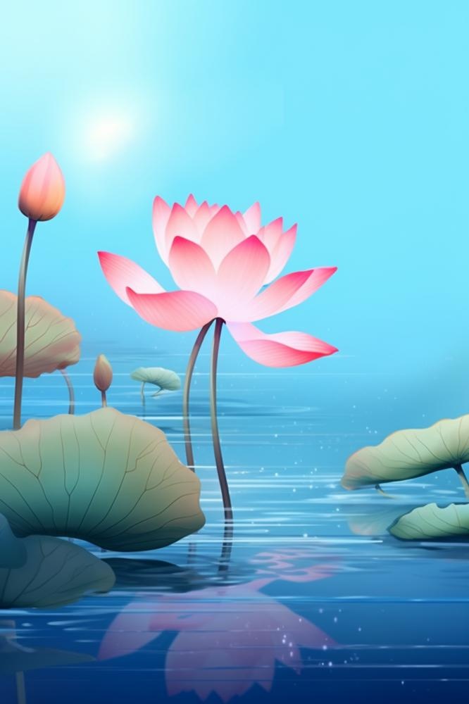 蓝色光影清新荷花背景