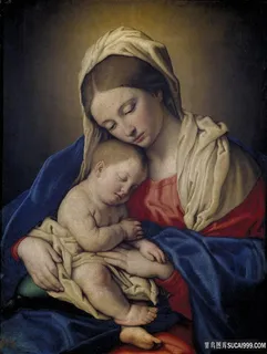 处女与熟睡的孩子肖像油画图片