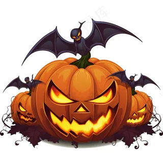 南瓜灯蝙蝠恐怖万圣节插画免抠