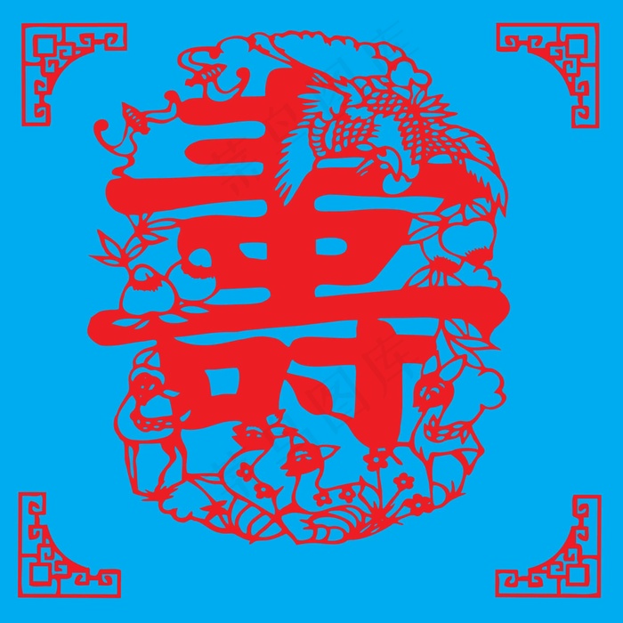 寿剪纸 剪纸风元素ai矢量模版下载