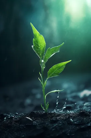 春天雨水洒在嫩绿的幼苗上摄影图