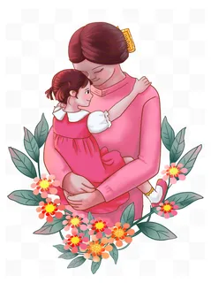 母亲节母女温馨画面场景插画