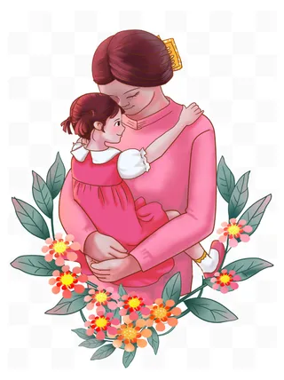 母亲节母女温馨画面场景插画