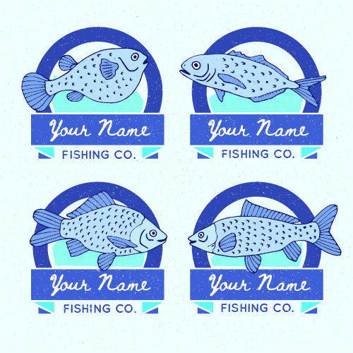 商务海洋鱼类海鲜图标LOGO标识标志标签水产图形AI矢量EPS素材图