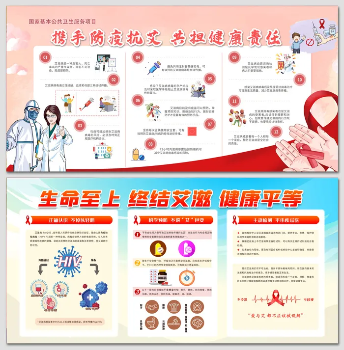 携手防疫抗艾共担健康责任宣传栏psd模版下载