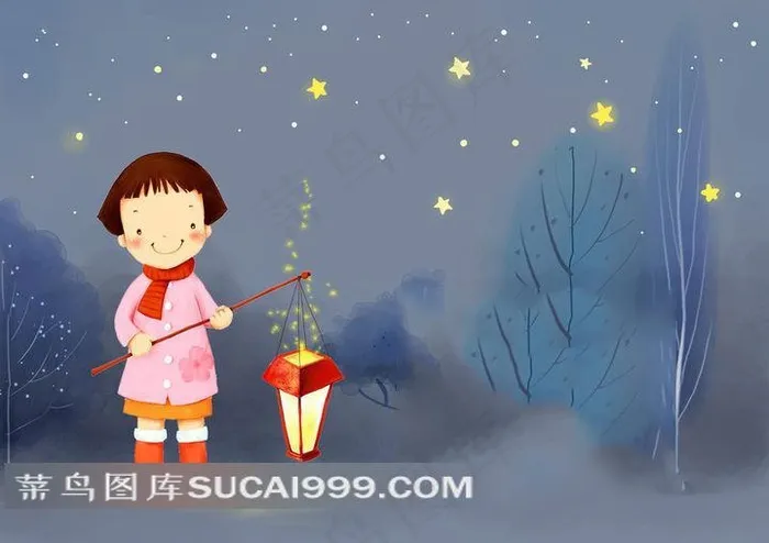 手绘点灯笼的女孩子