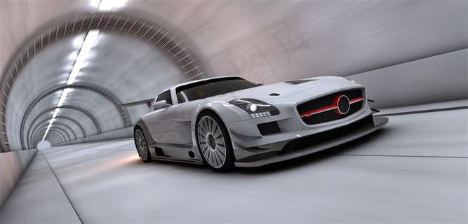 隧道内的白色跑车高清摄影图片