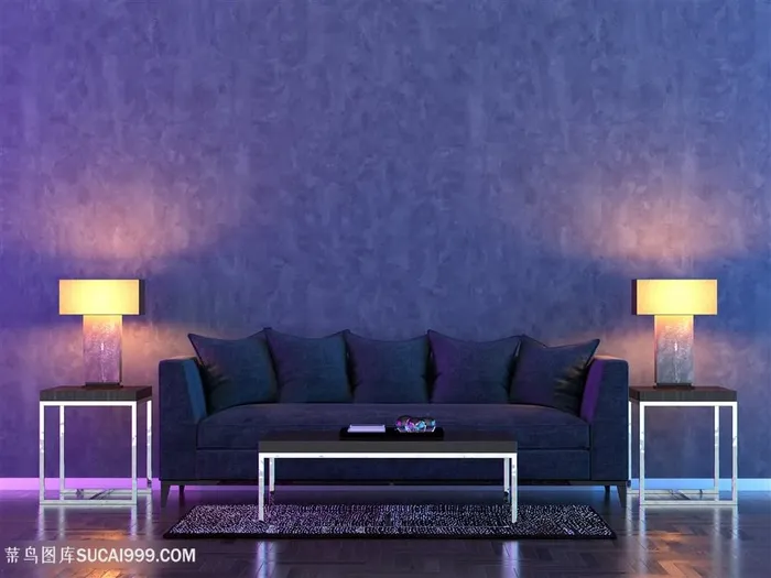 蓝色调家居装饰及软装效果图高清