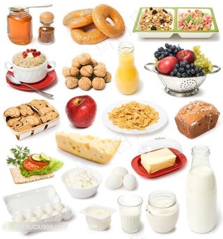 蜂蜜甜甜圈麦片核桃葡萄橙汁面包牛奶鸡蛋