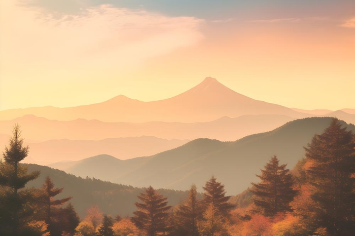 落日秋天树叶黄色山脉意境背景