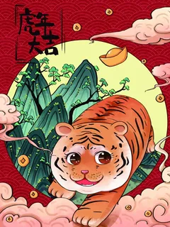 虎年中国风萌虎插画