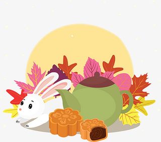 手绘卡通中秋圆月月饼玉兔