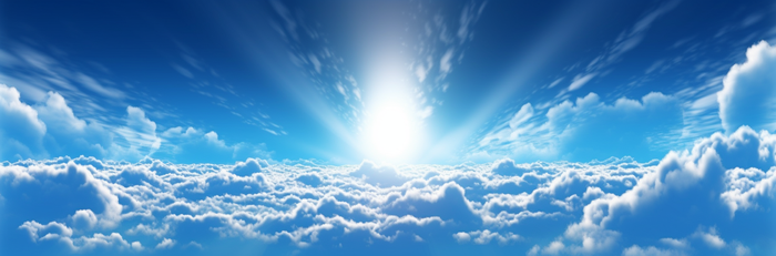 蓝天中的白云与太阳摄影图