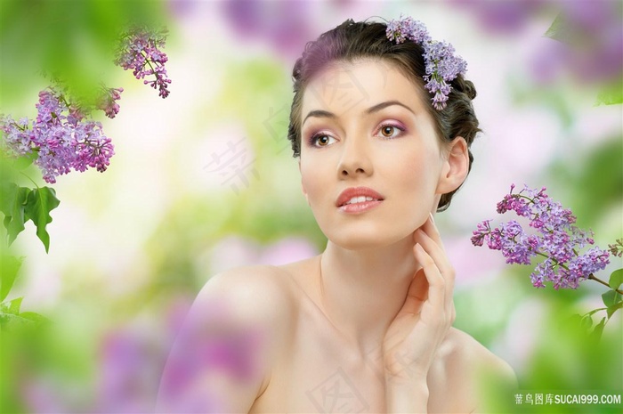 梦幻鲜花背景欧美*美女图片