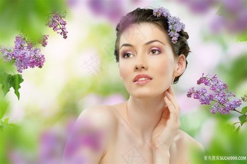 梦幻鲜花背景欧美*美女图片