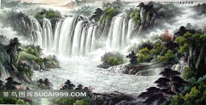 山水瀑布风景图片