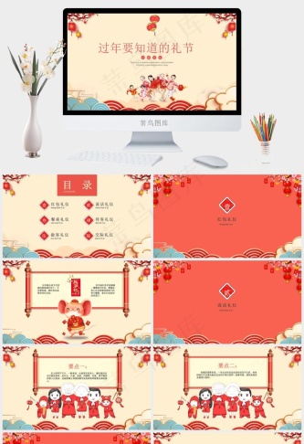 黄色卡通春节节日习俗介绍ppt模版