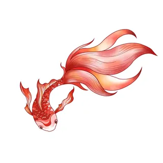 手绘烫金国潮中国风卡通锦鲤鱼金鱼插画装饰元素PSD设计素材