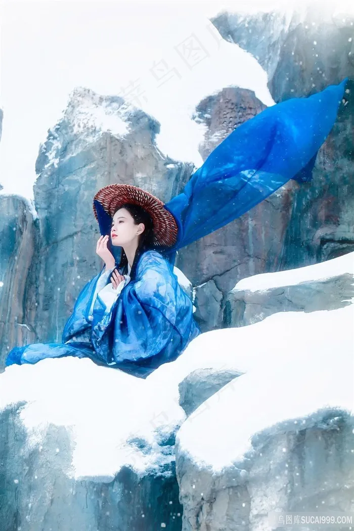 古装古风蓝色汉服美女图片