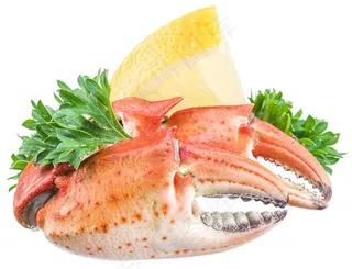 美味的蟹钳和柠檬高清图片