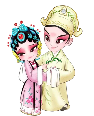 卡通京剧戏剧人物脸谱插画PNG图片 国潮中国风Q版戏剧人物PS素材