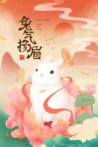 卡通2023兔年新年春节海报