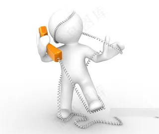 身上缠绕着电话线的白色3d小人