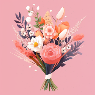 花束鲜花粉色背景卡通插画素材 