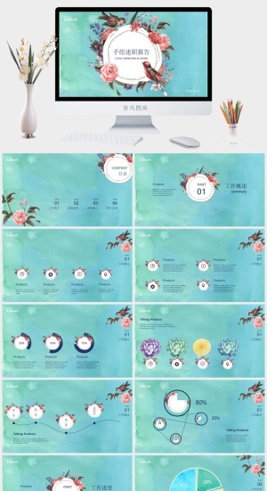 文艺花卉小清新PPT模板预览图