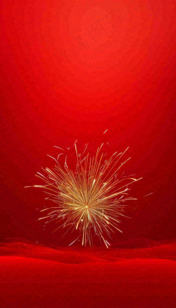 中国红喜庆烟花丝绸丝带，节日背景(832x1456)