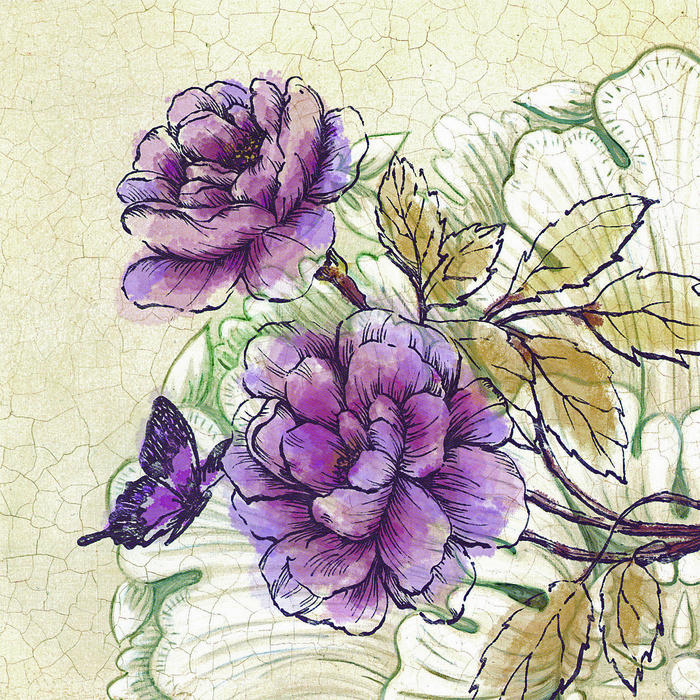 唯美时尚花卉蝶恋花油画