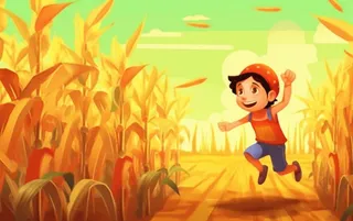 秋季丰收儿童农田小麦玉米插画背景