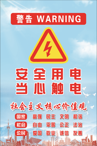 用电安全当心触电+*核心价值观