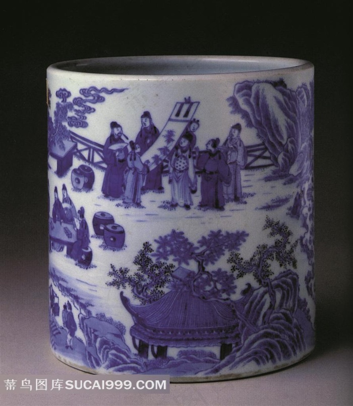 中国传统人物画瓷笔筒高清素材