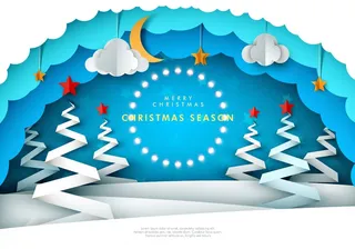 创意剪纸风圣诞节圣诞树圣诞老人麋鹿雪花3D立体海报