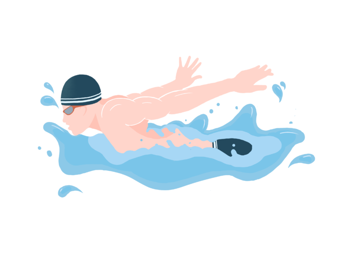 扁平插画游泳png素材元素