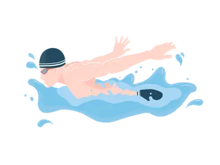 扁平插画游泳png素材元素