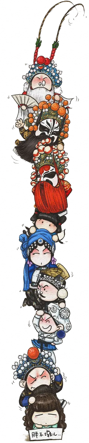 卡通京剧戏剧人物脸谱插画PNG图片 国潮中国风Q版戏剧人物PS素材